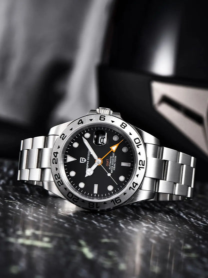 Pagani Design PD1682 Men’s GMT Watch 42mm Automatic Mechanical DG5833 Sapphire Crystal Stainless Steel Waterproof Black Vintage