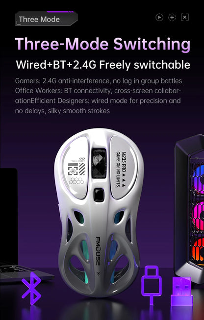Mouse gaming RGB tri-mode wireless 2.4G, design gol și ușor, cu iluminare Chroma, cu fir și Bluetooth, controller mouse e-sports