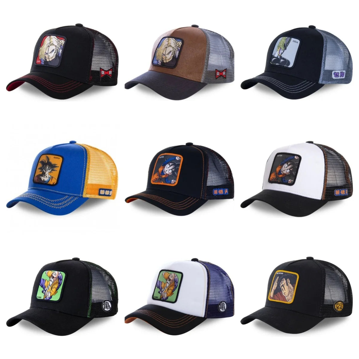 Dragon Ball Son Goku sapka, nyári utazós csúcsos sapka, férfi hímzett hip-hop stílusú napellenzős, állítható trucker hálós sapka