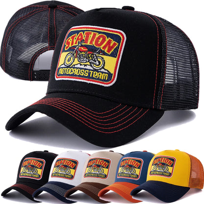 Unisex-mesh-trucker-kasket med klassisk motorcykelmønster, åndbar sommer-baseballkasket, streetwear-kasket til mænd og kvinder
