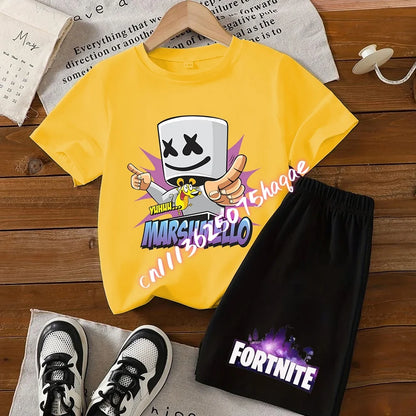 Fortnites Kids T Shirt Shorts Set Cartoon Figure Printed T Shirts Children Tops Summer Casual Sportswear Kids Boys Clothing