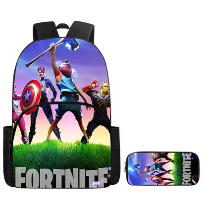 Fortnite 2-Piece Set Backpack with Front Pocket Pencil Case Large Capacity Cartoon Schoolbag Kids Boys Girls Gift Ages 5-8