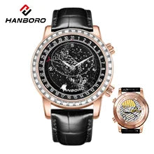 ase Autoy HANBORO Men’s Luxury Automatic Skeleton Watch  Rose Gold Starry Sky Moon Phase Mechanical WristwatchHollow Flywheel Moon Phxury Space Theme Sports Watch 980
