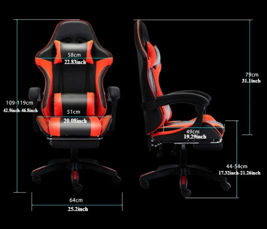 Ergonomic Racing Gaming Chair Adjustable Swivel PU Leather with Headrest and Lumbar Support For Office Computer Living Room