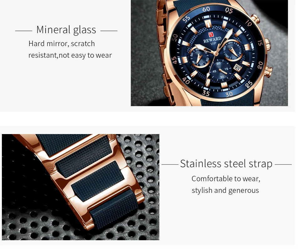 REWARD Men's Watches 81011M Sports Silicone Quartz Men's Watch Waterproof Calendar Chronograph Luminous Watches Men