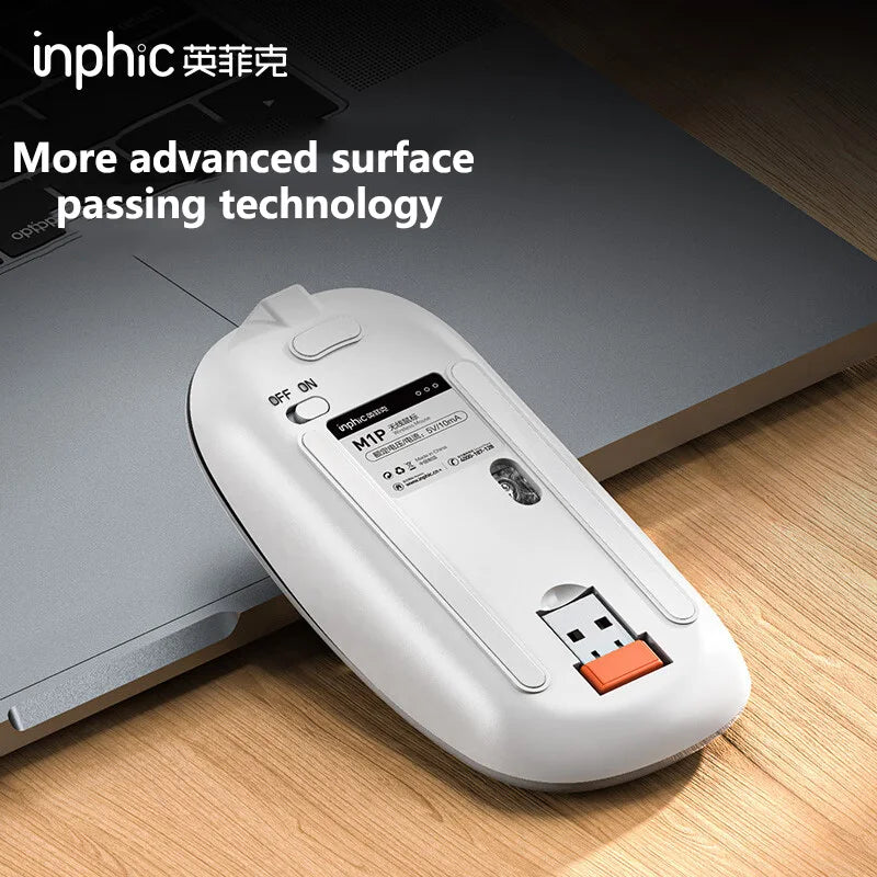 Bezdrátová tichá kancelářská myš Inphic M1P, ultratenká přenosná, USB rozhraní, ukazatel stavu baterie, nabíjení TYPE-C