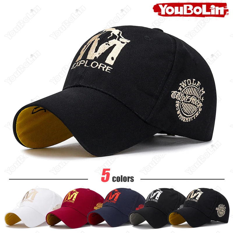 M letter Wolf Totem Embroidery Cotton Adjustable Baseball Cap Sun Hat Trucker Caps Dad Hats