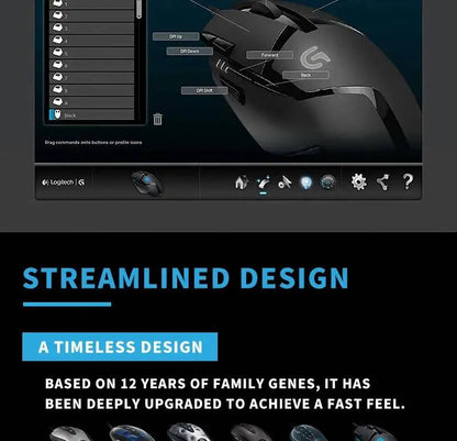 Mouse de gaming Logitech G402 Fusion Engine Tech, 4 setări DPI, procesor pe 32 de biți, antiderapant, pentru gaming competitiv profesional