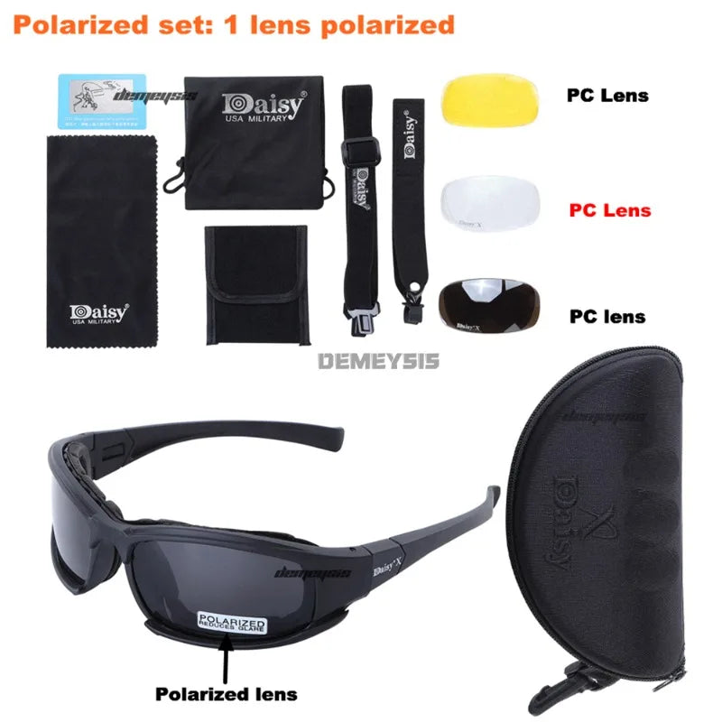 Polarized Tactical Glasses 4 Lens Kit Outdoor Hiking Cycling Fishing UV400 Sunglasses Hunting Shooting Airsoft Paintball Goggles