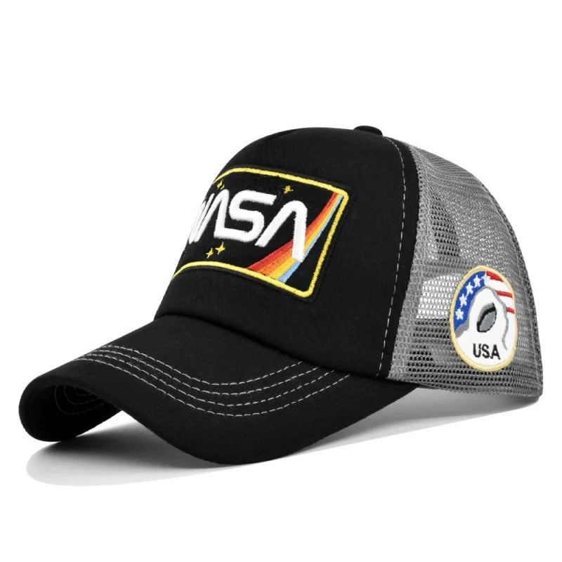 3D prémium NASA-hímzéses baseball sapka, nyári színblokkos hálós sapka, férfi és női szabadtéri alkalmi duckbill sapka