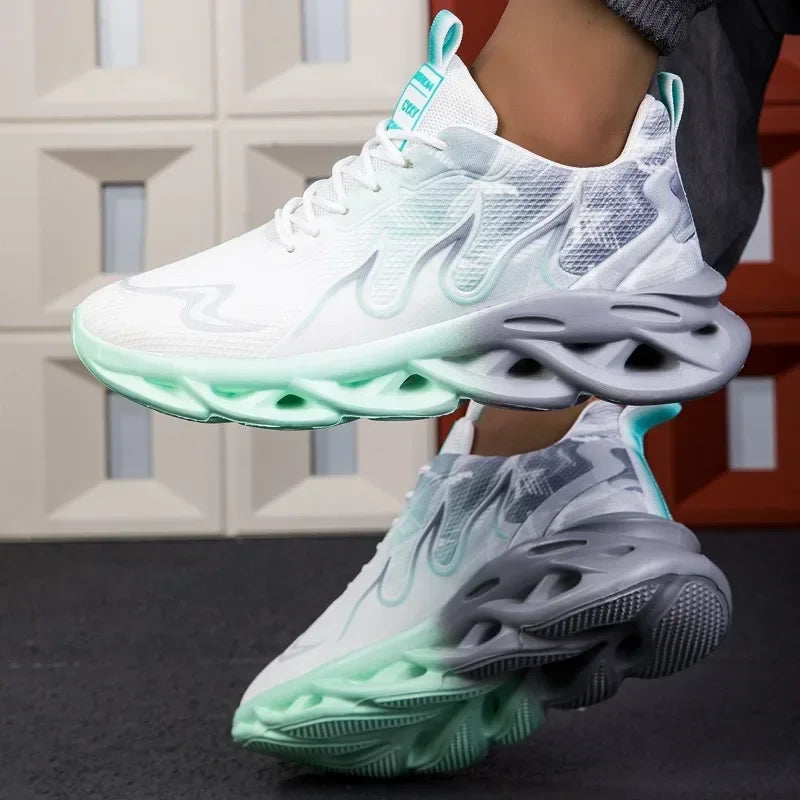 Men's Casual Sports Shoes, Breathable Lightweight Flame Print Sports Shoes, Summer Outdoor Tennis Running Hiking Shoes for Men