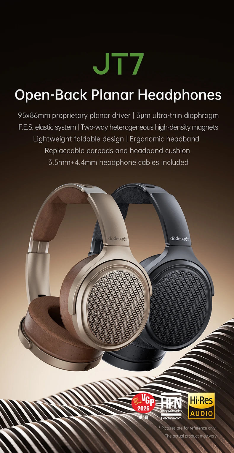 Auscultadores Audiófilos Over-Ear Magnéticos Planares FiiO JT7 – Driver 95x86mm, Headset HiFi com Fio 4.4mm e 3.5mm