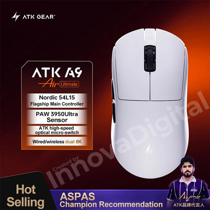 Mouse da gaming wireless ATK Dragonfly A9 Ultimate A9 Air PAW3950 ultraleggero ergonomico e-sport per gamer FPS CSGO A9 Ultra