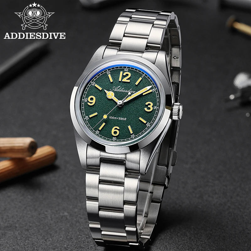 ADDIESDIVE 36mm Bestseller-Herrenuhr AD2518 mit gewölbtem Spiegelglas, 316L-Edelstahl, Herrenuhr, 100m wasserdichte Quarzuhr