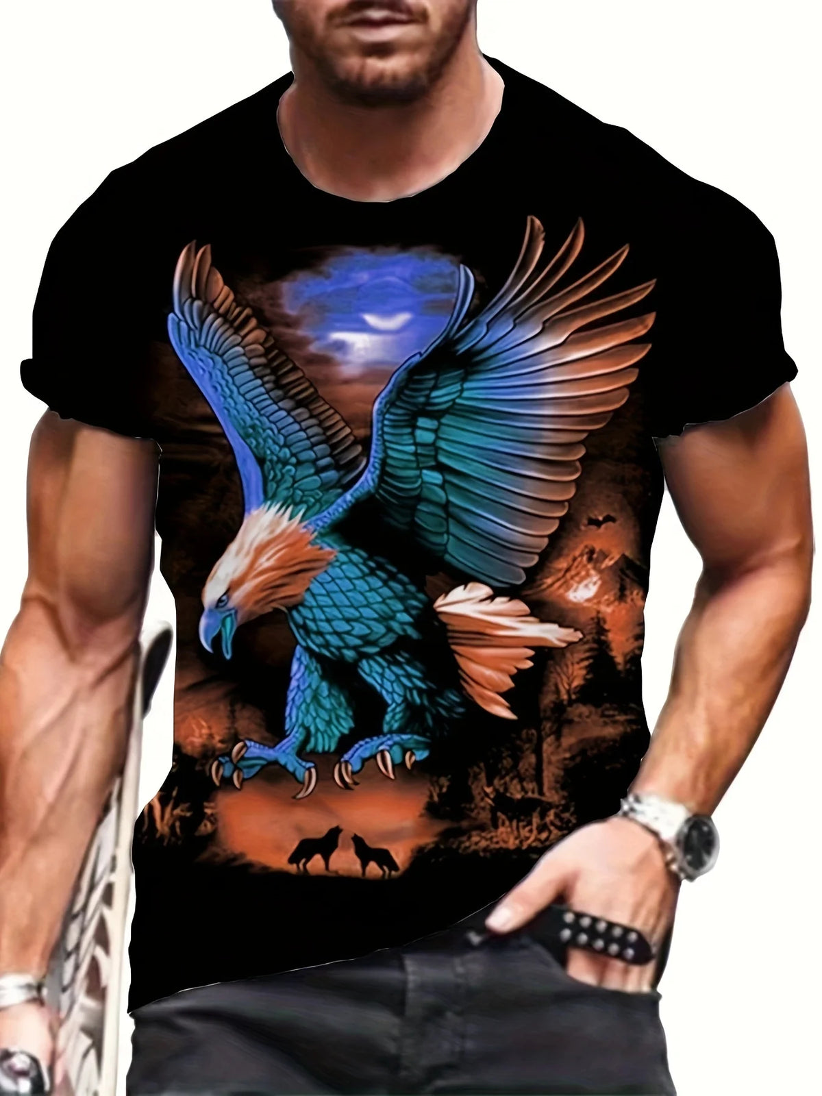 Modne majice z grafiko Eagle Luksuzne majice Poletne moške majice Sproščene majice Majice s kratkimi rokavi 3D-tiskanje Moška oblačila