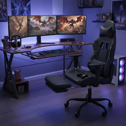 Gaming Chair with Footrest Reclining Ergonomic Racing Chair, 360° Swivel Gaming Chair with Adjustable Height, PU Leather Computer Gaming Chair for Office & Home