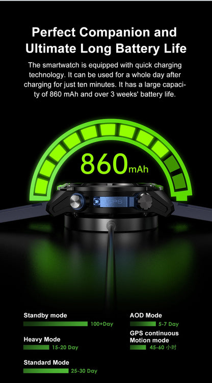 2026 New Military Smart Watch GPS Track Compass Altimeter Bluetooth Calling 860mAh Battery DTG1 Men Outdoor Sports SmartWatch