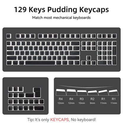 Pudding PBT Keycaps 129 Keys Double Shot Translucent for 60% 80% 100% Layout OEM Profile for RGB Mechanical Gaming Keyboard