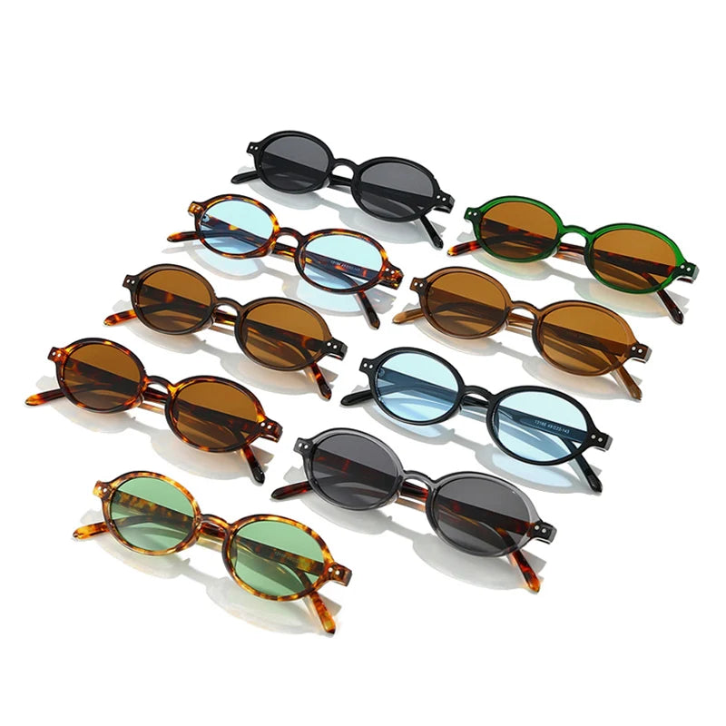 SO&EI Retro Small Oval Sunglasses Women Fashion Rivets Leopard Men Punk Shades UV400 Sun Glasses
