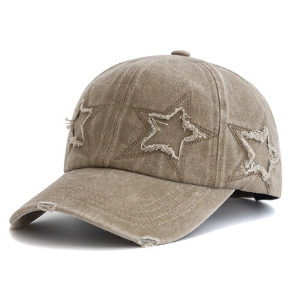 Casquette de baseball en coton délavé pour femme, motif étoile à cinq branches, style urbain « Dad Hat »