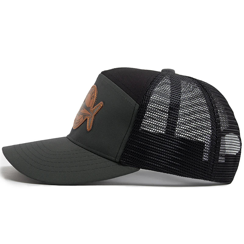 Shark Leather Label férfi baseball sapka, alkalmi, 7 panelos stílusú trucker sapka, divatos hiphop hálós sapka, nyári női napellenzős sapka, unisex