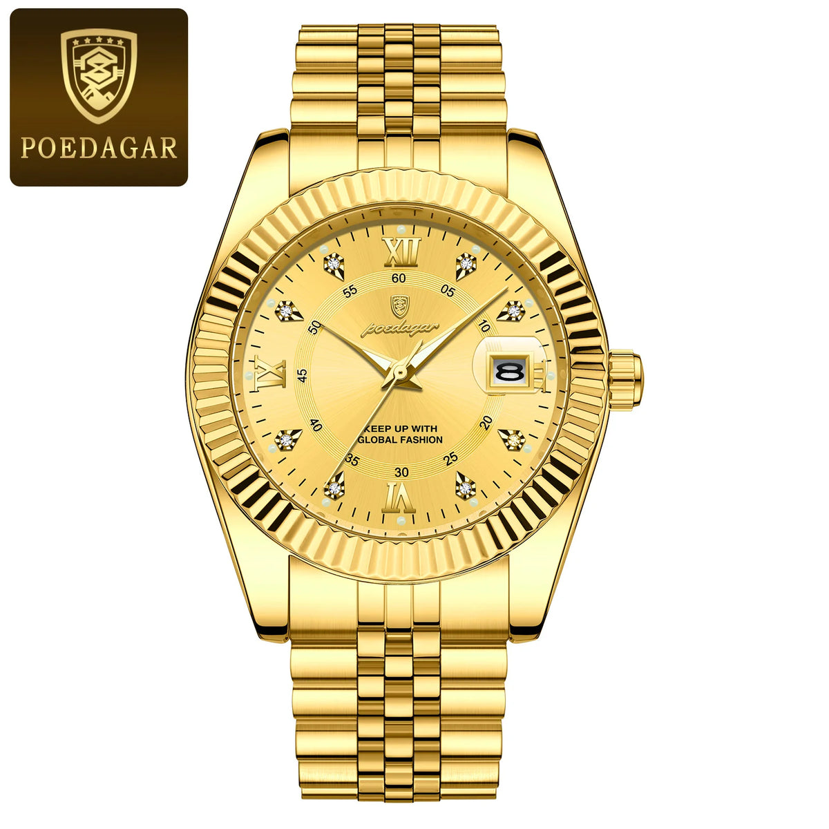 Montre à quartz classique et luxueuse pour homme POEDAGAR – Boîtier en acier inoxydable, affichage de la date, étanche, aiguilles luminescentes – Montre-bracelet élégante pour le travail ou les occasions formelles