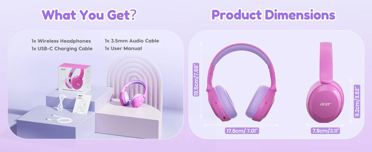 Casque Bluetooth 6.0 pour enfants Acer OHR668, limiteur de volume 85/94 dB, casque sans fil pliable à porter sur les oreilles, autonomie de 60 heures, microphone intégré.