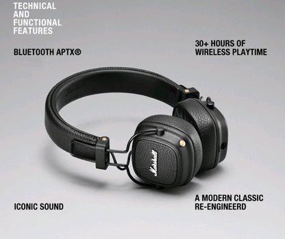 Marshall Major III Wireless Bluetooth Headphones – Deep Bass, Noise Cancelling, Foldable Over-Ear Headset with Microphone