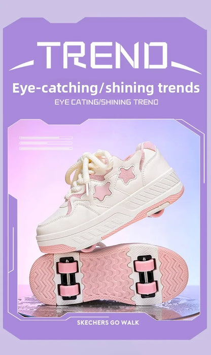 Kids Roller Skate Shoes - Rechargeable Wheels Fashion Color Shiny Birthday for Boys and Girls Two-in-one Casual Shoes