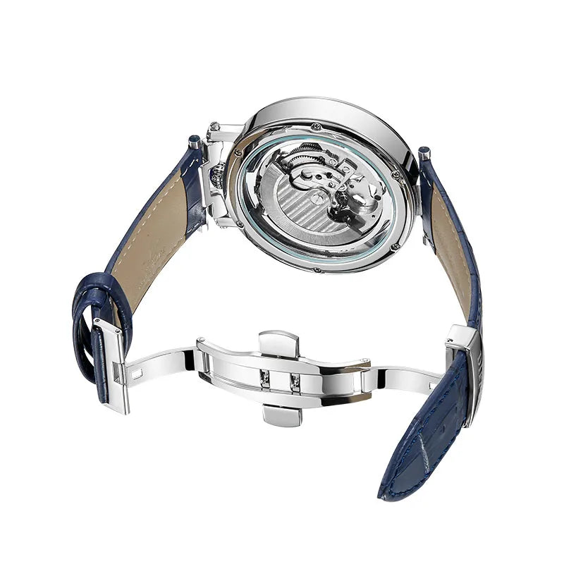 DIFFUL Luxury Big Skeleton Dial Moon Phases Tourbillon Hollowed Mechanical Men Wristwatch Watch With Leather Band