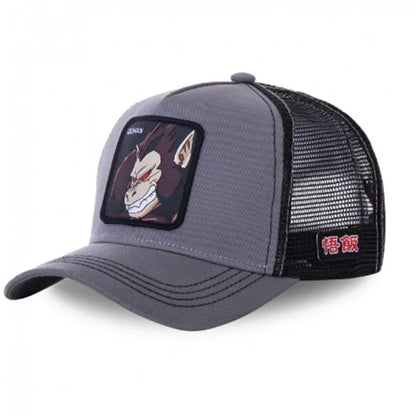 Dragon Ball Son Goku sapka, nyári utazós csúcsos sapka, férfi hímzett hip-hop stílusú napellenzős, állítható trucker hálós sapka