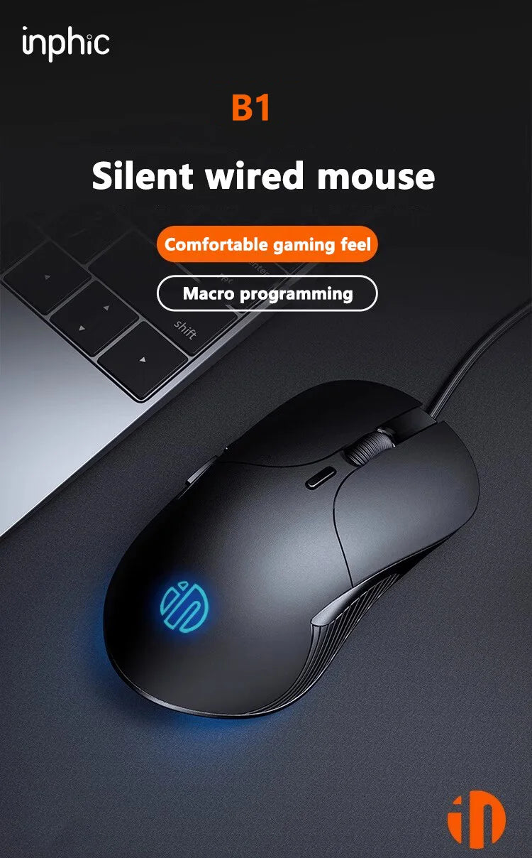 INPHIC B2 USB kabelová myš, tichá kancelářská a herní myš pro PC a notebooky