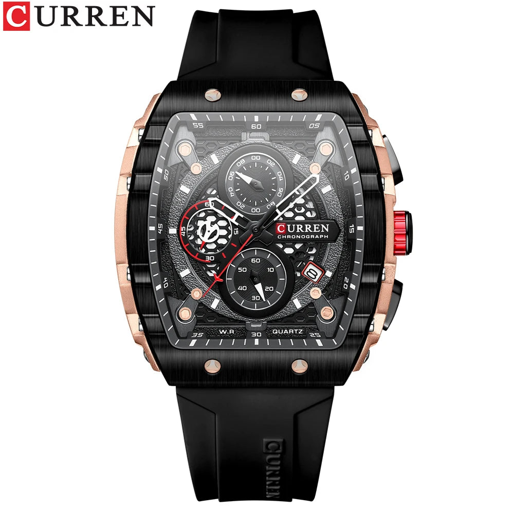 CURREN Men’s Luxury Square Quartz Chronograph Watch Waterproof, Luminous Dial & Date Display