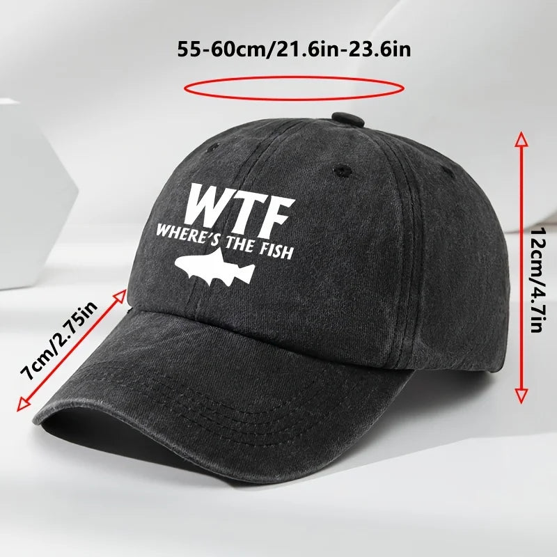 WTF-kalakuvioinen miesten ulkoilukäyttöön tarkoitettu pesetty baseball-lippalakki, retro-tyylinen duckbill-lippalakki, urheilu- ja vapaa-ajan baseball-lippalakki