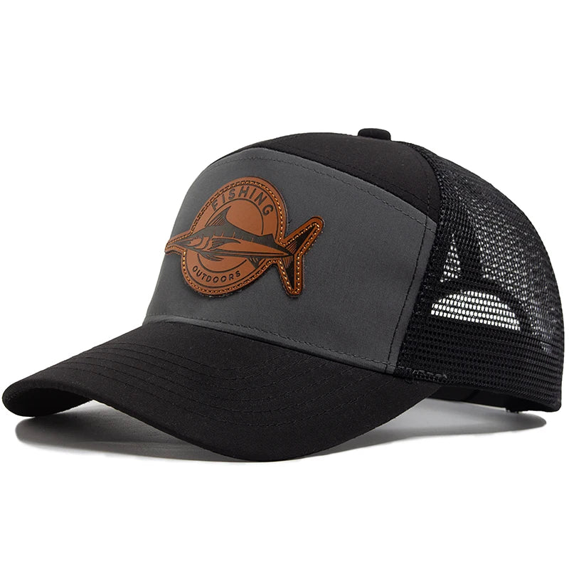 Shark Leather Label férfi baseball sapka, alkalmi, 7 panelos stílusú trucker sapka, divatos hiphop hálós sapka, nyári női napellenzős sapka, unisex