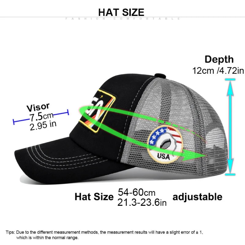 3D prémium NASA-hímzéses baseball sapka, nyári színblokkos hálós sapka, férfi és női szabadtéri alkalmi duckbill sapka