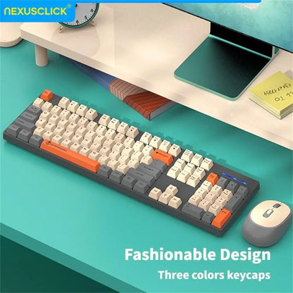 Conjunto Teclado e Rato Sem Fios NexusClick para Gaming e Escritório, Poupança de Energia Inteligente, Tamanho Completo, 104 Teclas, 1600DPI Ajustável, USB para Portátil e PC
