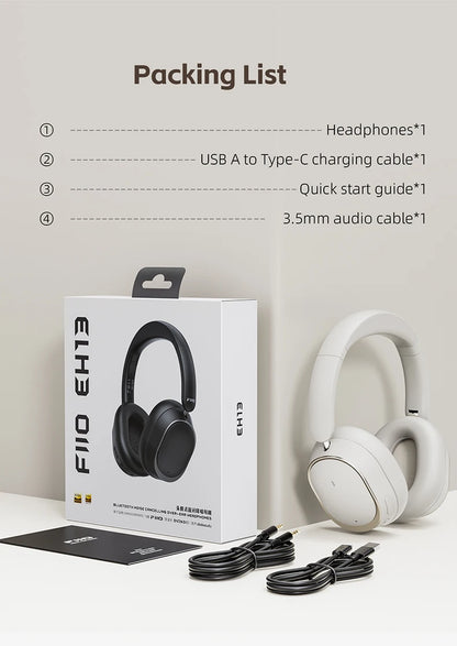FiiO EH13 Wireless Noise Cancelling Headphones, Hybrid ANC Bluetooth Over-Ear Headphones, 45H Playtime, Headphones for Travel/Game