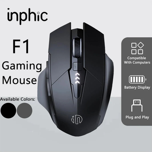 INPHIC F1 2.4G Wireless Mouse, Ergonomic Rechargeable Wireless Mouse with Power Display, Silent 2400 DPI USB Wireless Mouse for Laptop, Desktop & Office