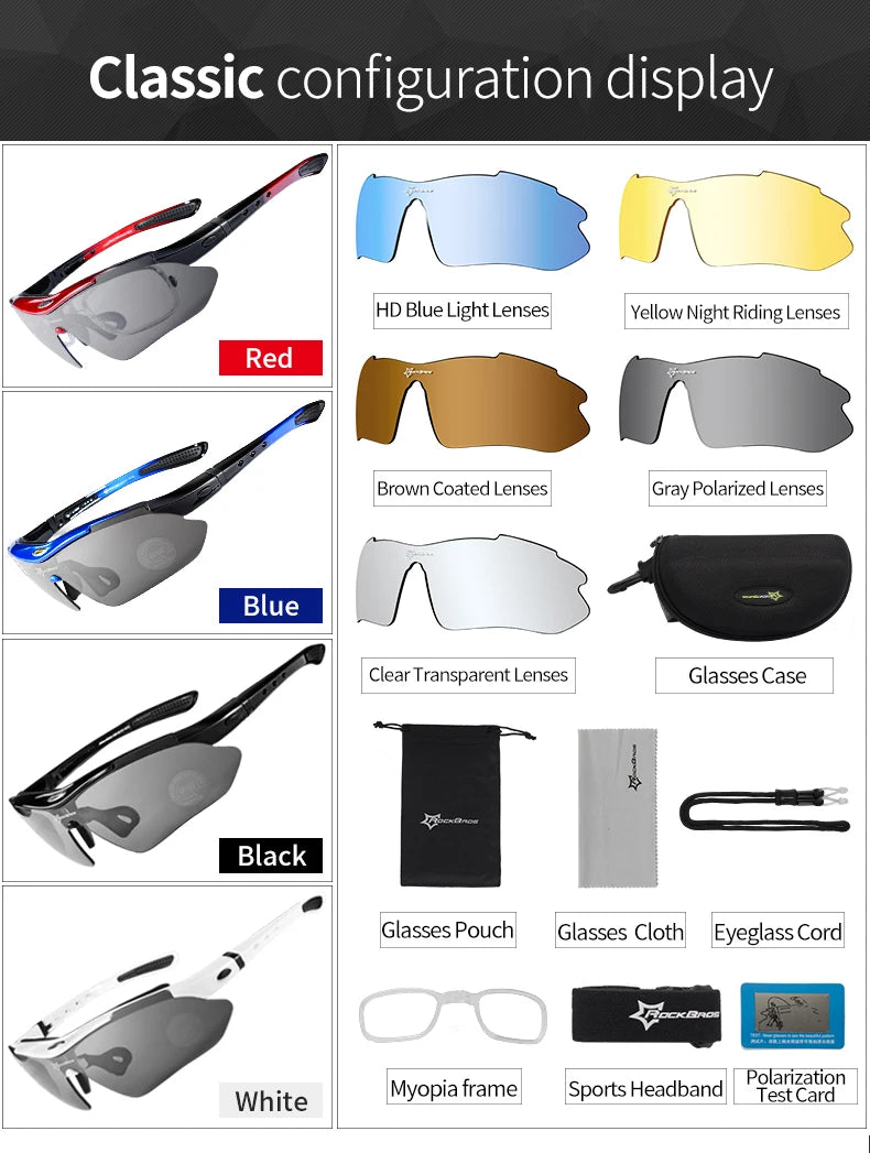 ROCKBROS Polarized Cycling Glasses Men Sports Sunglasses Road MTB Mountain Bike Bicycle Riding Protection Goggles Eyewear 5 Lens