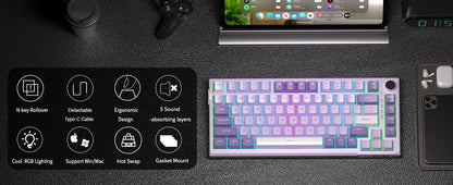 MageGee SKY81 75% Mechanical Gaming Keyboard, RGB Gasket Hot Swappable Wired Custom Creamy Sound Dampening Keyboard with Knob