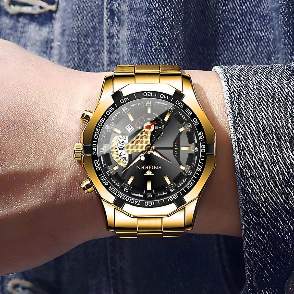 Montre-bracelet à quartz de luxe BINBOND pour homme, lumineuse, étanche, date automatique, en acier inoxydable