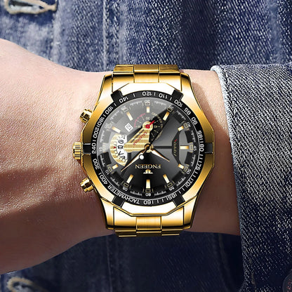 Montre-bracelet à quartz de luxe BINBOND pour homme, lumineuse, étanche, date automatique, en acier inoxydable