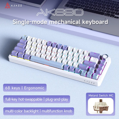 AJAZZ AK690 65% Mechanical Keyboard Full-key Hot-swap Wired USB Plug And Play Mixed Light 68 Keys Gaming Keyboard For Laptop PC
