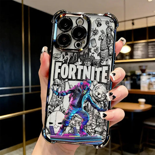 Custodia per telefono placcata Popular Game FortniteS per iPhone 17 17e 16e 16 15 14 13 12 11 Pro Max X XR XSMax 7 8 Mini Air Plus anti-caduta