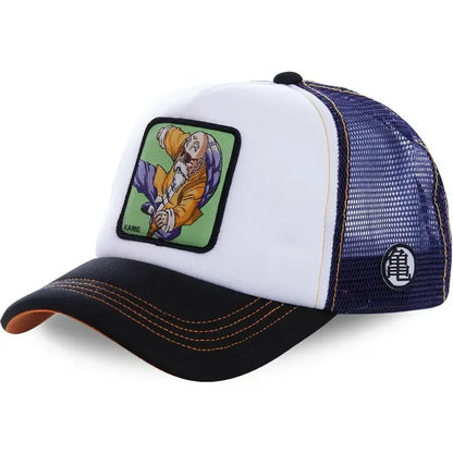 Dragon Ball Son Goku sapka, nyári utazós csúcsos sapka, férfi hímzett hip-hop stílusú napellenzős, állítható trucker hálós sapka