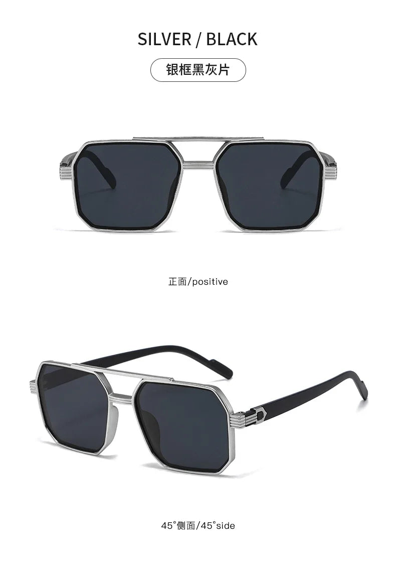 Trendy Women Luxury Polygonal Sunglasses Double Beam Men Metal Sunglass Outdoor Driving Shade Unisex