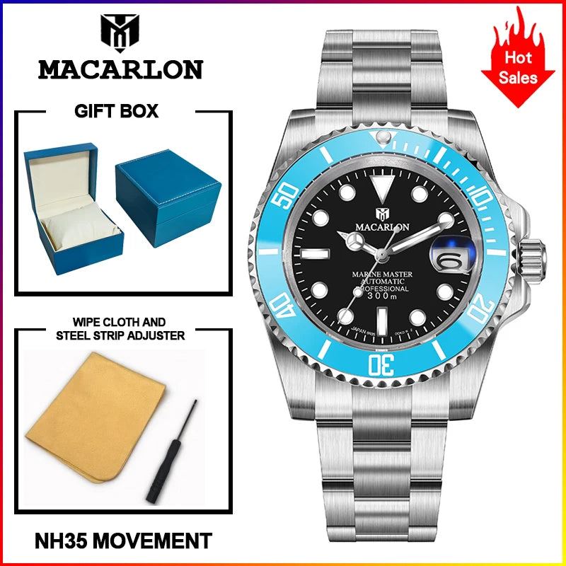 MACARLON Design New 41mm Mechanical Watch for Men Sapphire Glass Luminous Stainless Steel Waterproof China NH35 Automatic Watch TOP
