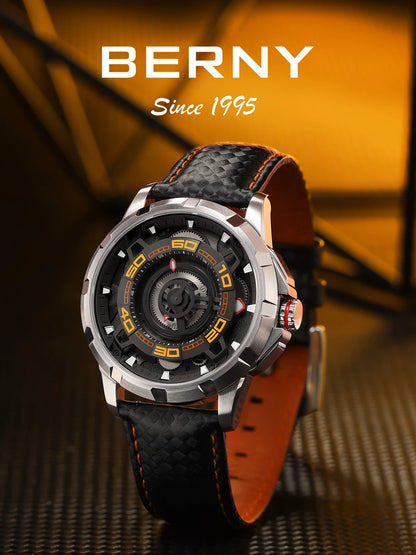 BERNY Automatic Skeleton Watch For Men 3D Dial 5ATM Luminous Sapphire 316L Steel MIYOTA 82S0 Mechanical Top Luxury Men's Watches