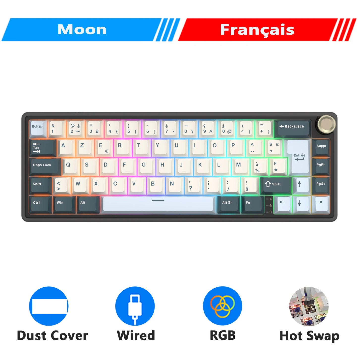 RK Royal Kludge R65 Gasket Wired Mechanical Keyboard 66 Key 65% RGB Backlit Hot-swappable Gamer Keyboard with MDA PBT Keycaps